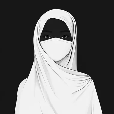A simple Illustrator design of an Emirati woman without facial features (without eyes, mouth, or nose) in black and white