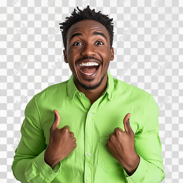 PNG Excited young adult math professional of color in bright green shirt