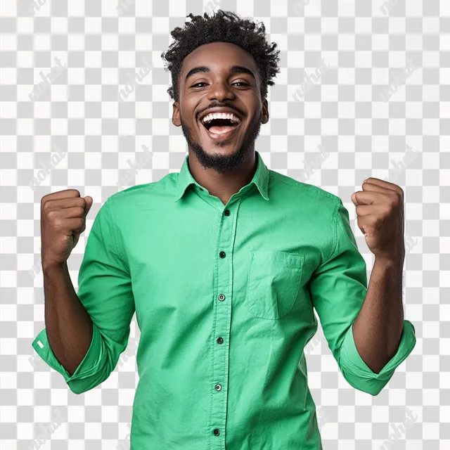 PNG Excited young adult math professional of color in bright green shirt