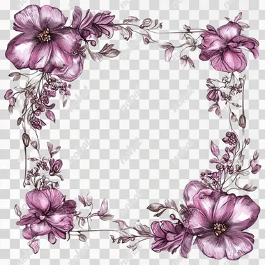 Wedding invitation frame featuring flower, bronze plum glamorous colors, elegant emotion, isolated on white background, minimalistic Batik style