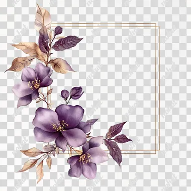 Wedding invitation frame featuring flower, bronze plum glamorous colors, elegant emotion, isolated on white background, minimalistic Batik style