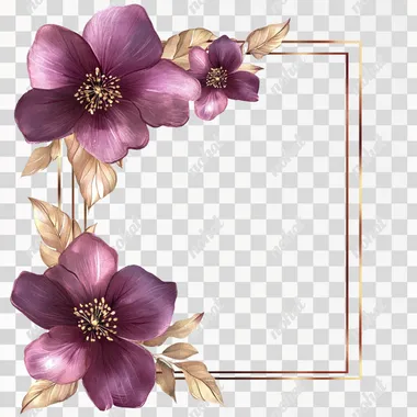 Wedding invitation frame featuring flower, bronze plum glamorous colors, elegant emotion, isolated on white background, minimalistic Batik style