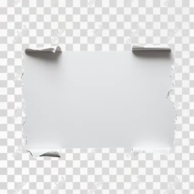 blank white paper note, landscape, two edges torn off, two edges straight, flat black background