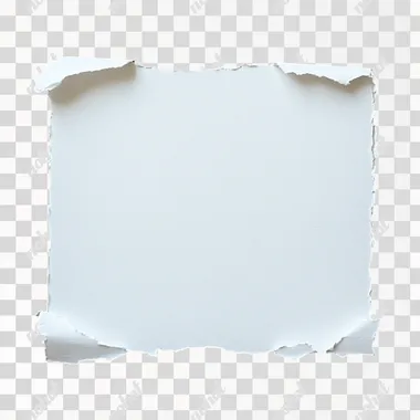 blank white paper note, landscape, two edges torn off, two edges straight, flat black background