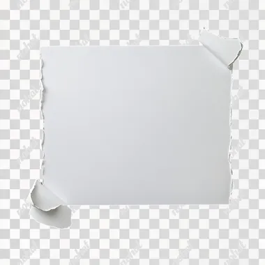 blank white paper note, landscape, two edges torn off, two edges straight, flat black background