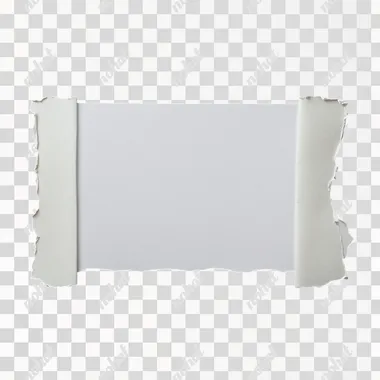 blank white paper note, landscape, two edges torn off, two edges straight, flat black background