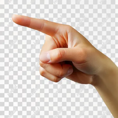 Close-up of outstretched hand, Asian skin, index finger pointing downward, white background, high resolution photography, award-winning composition, high definition, natural lighting  --s 250