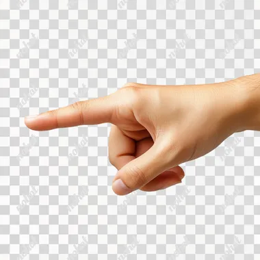 Close-up of outstretched hand, Asian skin, index finger pointing downward, white background, high resolution photography, award-winning composition, high definition, natural lighting  --s 250