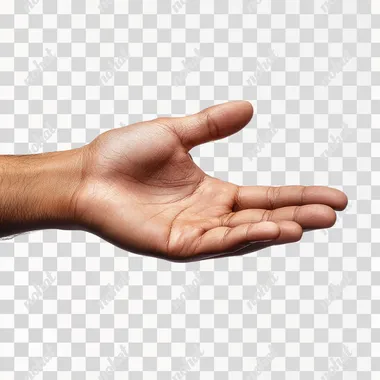 Close-up of outstretched hand, Asian skin, index finger pointing downward, white background, high resolution photography, award-winning composition, high definition, natural lighting  --s 250