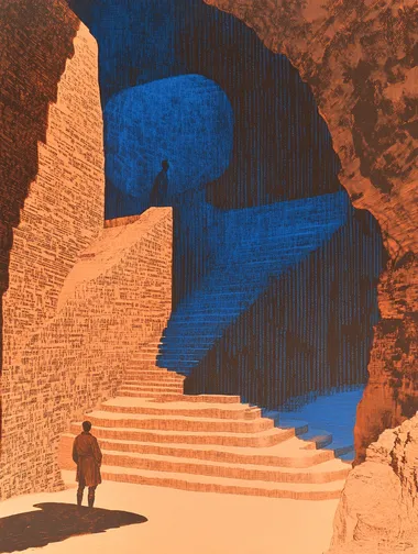 A man in a trench coat gazes at the interior of an enormous blue hole filled with code, bits, a retro-futuristic poster art style illustration.    3346166658::1 2946640801::1 1570386065::1 849940234::1 1141437528::1 1963309998::4 3751078324::1 rofile txkxy57::1 r4vd5m3::2 6z7uqcy::1 --sw 500