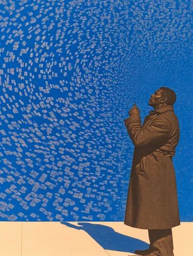 A man in a trench coat gazes at the interior of an enormous blue hole filled with code, bits, a retro-futuristic poster art style illustration.    3346166658::1 2946640801::1 1570386065::1 849940234::1 1141437528::1 1963309998::4 3751078324::1 rofile txkxy57::1 r4vd5m3::2 6z7uqcy::1 --sw 500