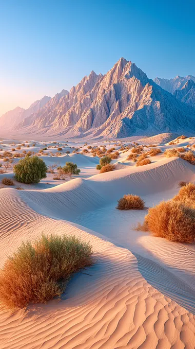 Wide shot of an endless desert with mountains in the background, beige color tones, hyper-realistic photography.  --s 750   wx4kbjo