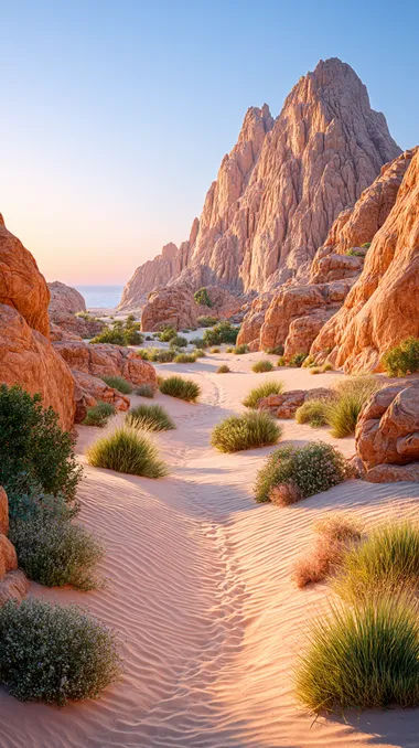 Wide shot of an endless desert with mountains in the background, beige color tones, hyper-realistic photography.  --s 750   wx4kbjo