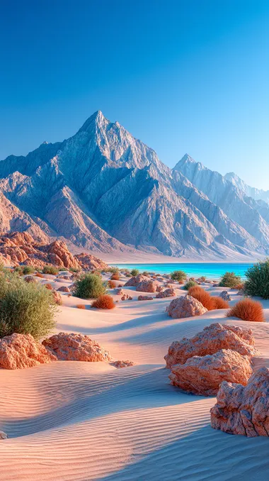 Wide shot of an endless desert with mountains in the background, beige color tones, hyper-realistic photography.  --s 750   wx4kbjo
