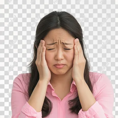 Stressed asian mom Wearing Pink Shirt. white background