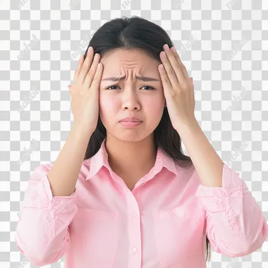 Stressed asian mom Wearing Pink Shirt. white background
