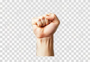 Photo of clenched fist, with white background.