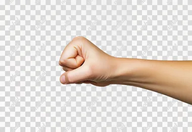 Photo of clenched fist, with white background.