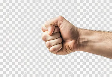 Photo of clenched fist, with white background.