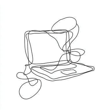 minimalistic continuous line drawing of a computer, simple and elegant design, black and white, abstract illustration  rofile qansfvy