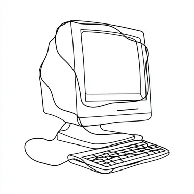 minimalistic continuous line drawing of a computer, simple and elegant design, black and white, abstract illustration  rofile qansfvy