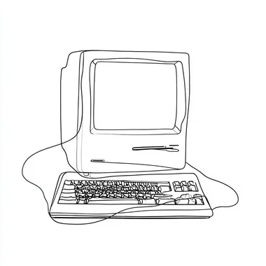 minimalistic continuous line drawing of a computer, simple and elegant design, black and white, abstract illustration  rofile qansfvy