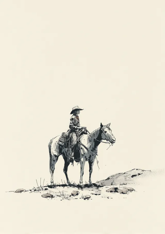 Desert Cowboy and His Wife on Horseback