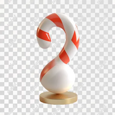 3D modeling design, c4d style, a very minimal, cartoon-shaped candy cane christmas ornament, simple shape, white and red colors, perfect details, matte, frosted glass, soft lines, artwork, pure white background, Icon design, oc renderer, gold Ornament topper