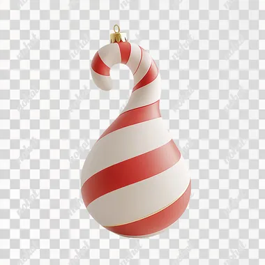 3D modeling design, c4d style, a very minimal, cartoon-shaped candy cane christmas ornament, simple shape, white and red colors, perfect details, matte, frosted glass, soft lines, artwork, pure white background, Icon design, oc renderer, gold Ornament topper