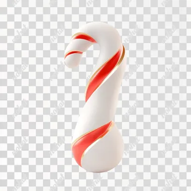 3D modeling design, c4d style, a very minimal, cartoon-shaped candy cane christmas ornament, simple shape, white and red colors, perfect details, matte, frosted glass, soft lines, artwork, pure white background, Icon design, oc renderer, gold Ornament topper
