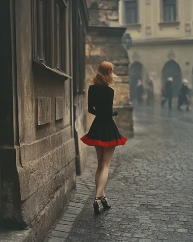 a vintage color photograph of a woman dancing in the heels, 1980, in Prague