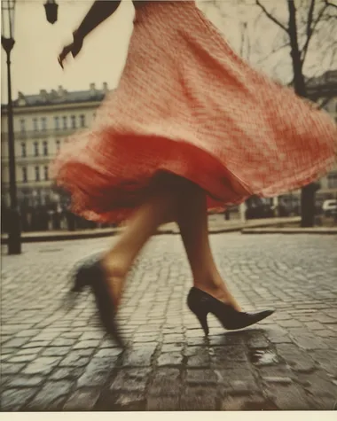 a vintage color photograph of a woman dancing in the heels, 1980, in Prague