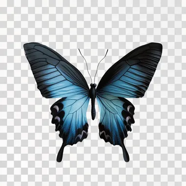 sideway view of shades of blue and black butterfly flying no background