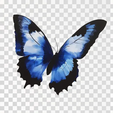 sideway view of shades of blue and black butterfly flying no background