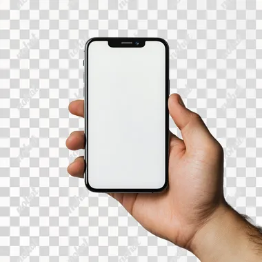 18w Hand holding iphone 16 white screen mockup, smartphone mock up, display, isolated on white background, easy to cut