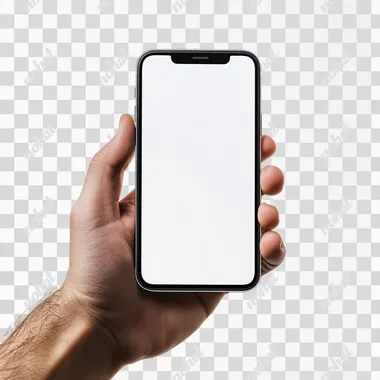 18w Hand holding iphone 16 white screen mockup, smartphone mock up, display, isolated on white background, easy to cut