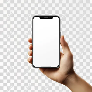 18w Hand holding iphone 16 white screen mockup, smartphone mock up, display, isolated on white background, easy to cut