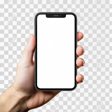 18w Hand holding iphone 16 white screen mockup, smartphone mock up, display, isolated on white background, easy to cut