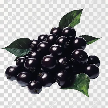 Pile of dark-colored jabuticaba fruits with leaves, isolated on a white background. A photorealistic image, high-resolution, professional photograph, with sharp focus, no blur effect, deep black colors, detailed and intricate, highly detailed, high definition, high quality, high contrast, high natural light, high detail, hyper-realistic, high resolution, sharp focus, hyper-detailed, hyper-realistic, hyper-detailed.