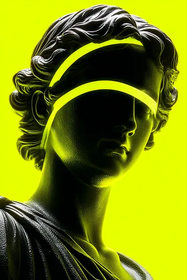 neon yellow background, roman godess statue,chrome material of a statue,silhouette with her face lit ,by neon omni effect lighting ,shaped glowing effect, close-up shot, facing straight front, symmetrical     --raw