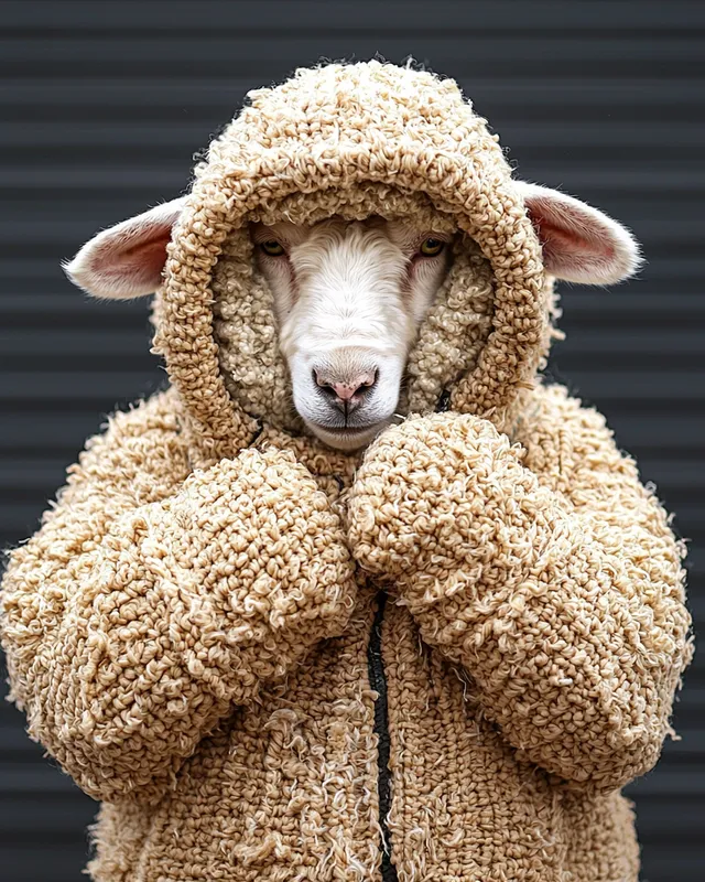 Sheep Boxer Hiding Face in Hands on Farm in Rural Landscape