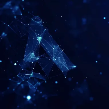 A dark blue background, a sense of technology, with data texture, a letter AI in the center of the picture, a clean background--16:9