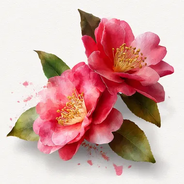 Hand-painted camellia flowers, eight-leaf size, with clear and rich details, clear picture quality, watercolor style