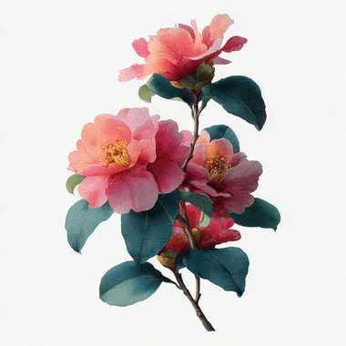 Hand-painted camellia flowers, eight-leaf size, with clear and rich details, clear picture quality, watercolor style