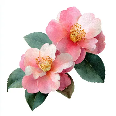 Hand-painted camellia flowers, eight-leaf size, with clear and rich details, clear picture quality, watercolor style