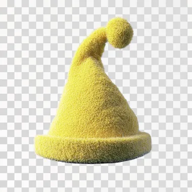 a classic christmas hat in yellow, background is blue, in a style fo a product fotography, hyperrealistic, ultra detailed --s 50