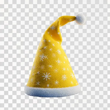 a classic christmas hat in yellow, background is blue, in a style fo a product fotography, hyperrealistic, ultra detailed --s 50