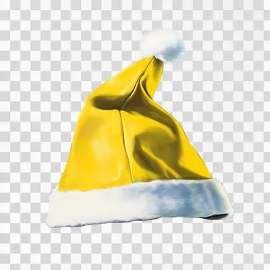 a classic christmas hat in yellow, background is blue, in a style fo a product fotography, hyperrealistic, ultra detailed --s 50