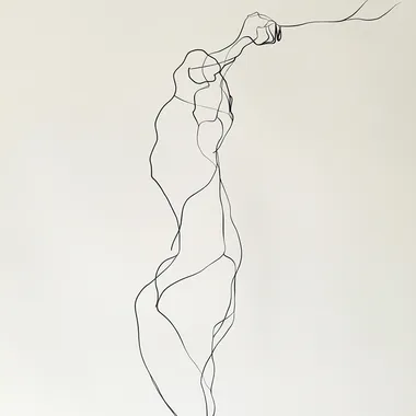 a minimalist single-line art illustration of a womans body, clean black line on a white background, contemporary, artistic, delicate, balance and movement, highly aesthetic