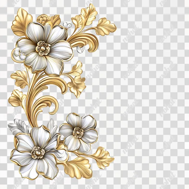 PNG Gold and White Floral Corner Decoration for Elegant Living Spaces